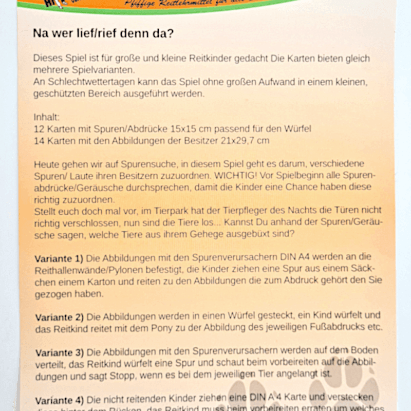 Reitspiel „Spurensuche – Tiere und ihre Laute“ – Downloadversion - Hippolini-Verlag