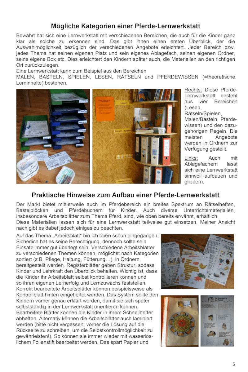 Der Aufbau einer Pferde-Lernwerkstatt - Hippolini-Verlag
