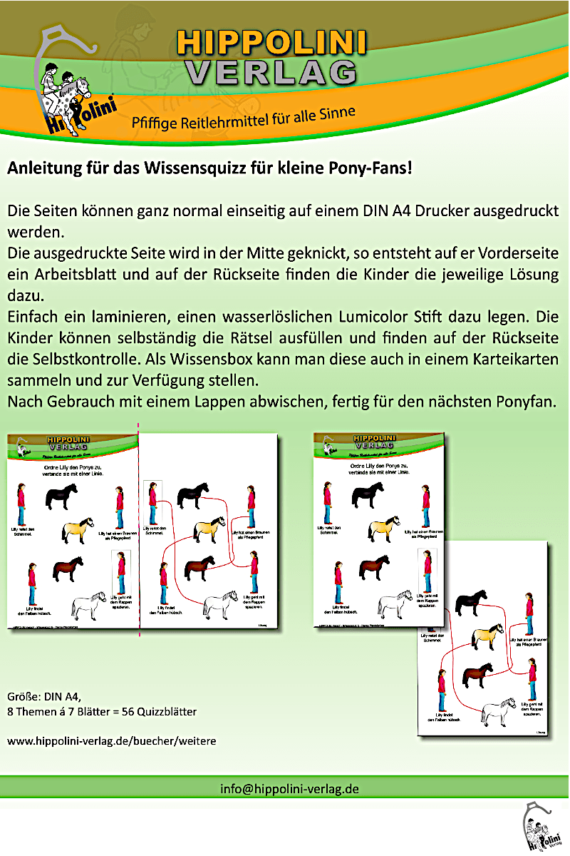 Wissensquizz für kleine Pony-Fans als Download - Hippolini-Verlag